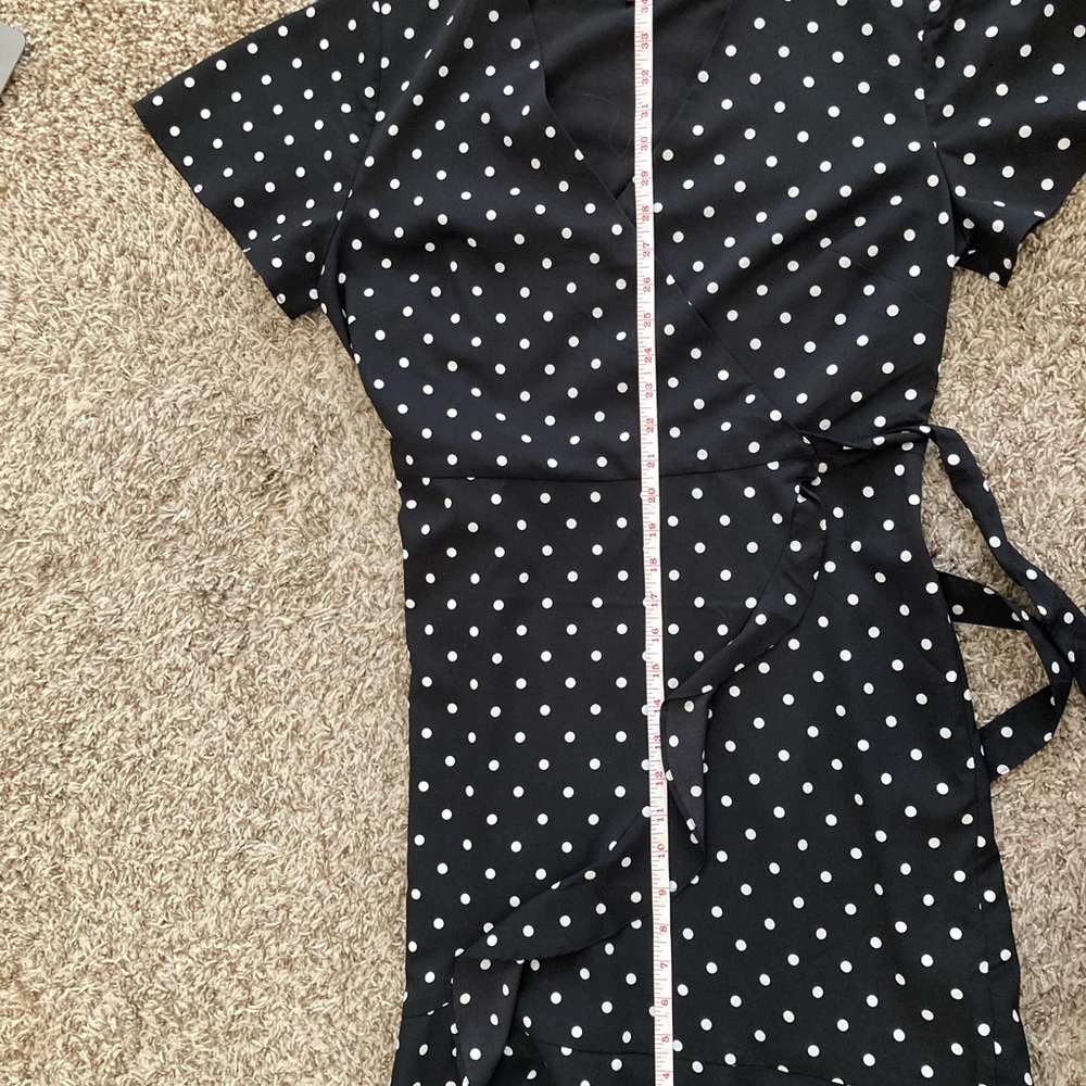 Banana Republic Mini Wrap Dress Black Polka Dot - Picture 4 of 4